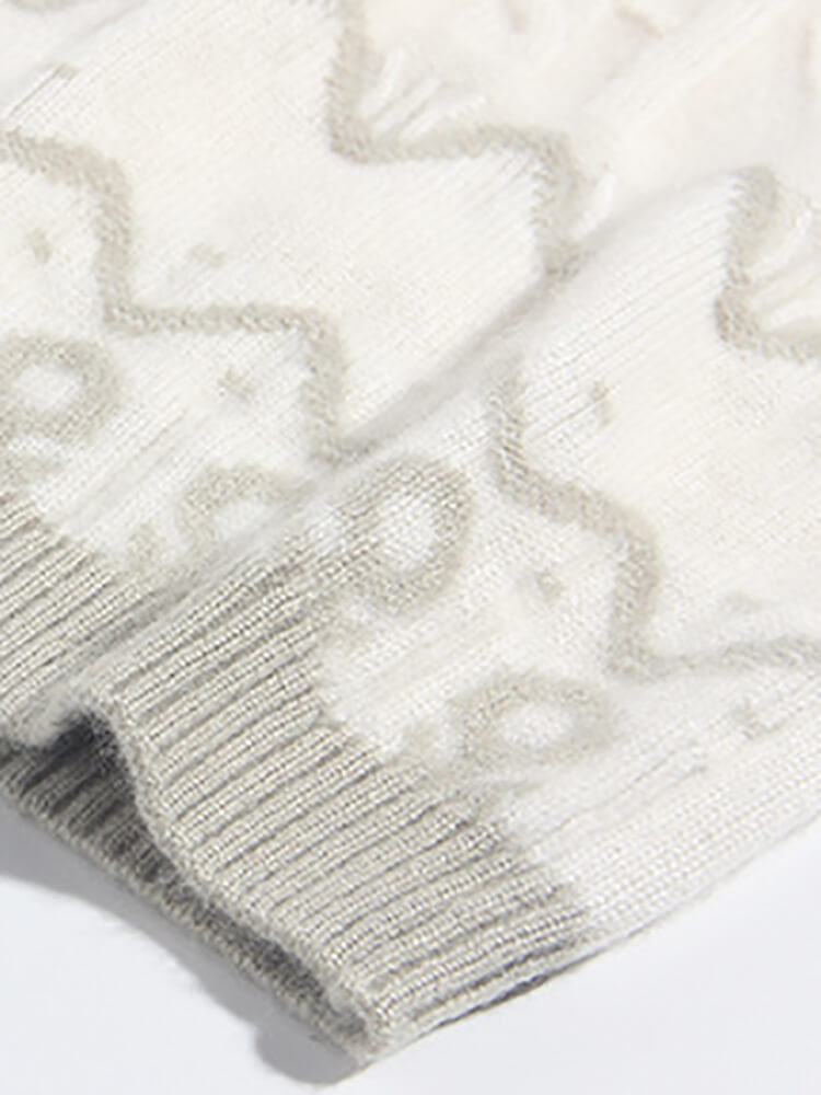 Kids Soft White and Grey Nordic Cable Pattern Cashmere Sweater
